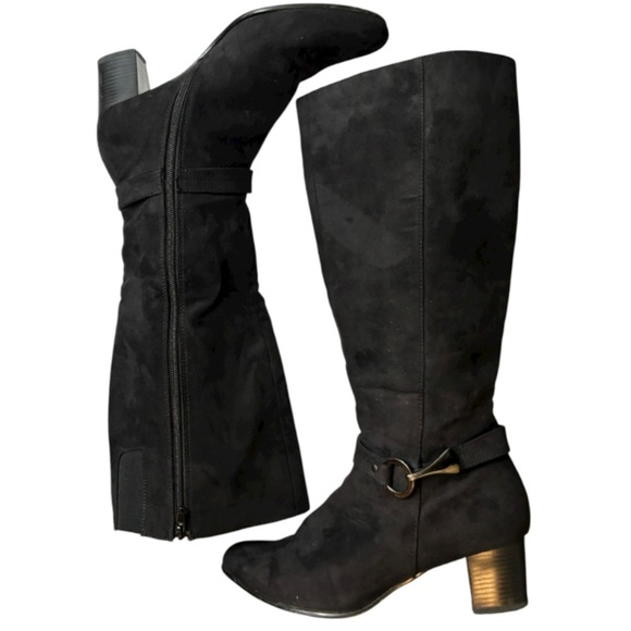 Pesaro Walker Black Suede Knee High Boots Size 8 Heeled Boots Silver Buckle - Picture 13 of 16